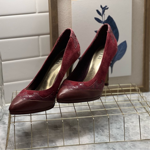 Reba Shoes - Reba Leather and Suede Burgundy Heels  - FREE SHIPPING